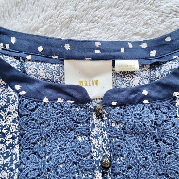 Anthropologie Maeve Hiver Floral Print Blouse in Navy Blue Size 2 - Picture 9 of 12